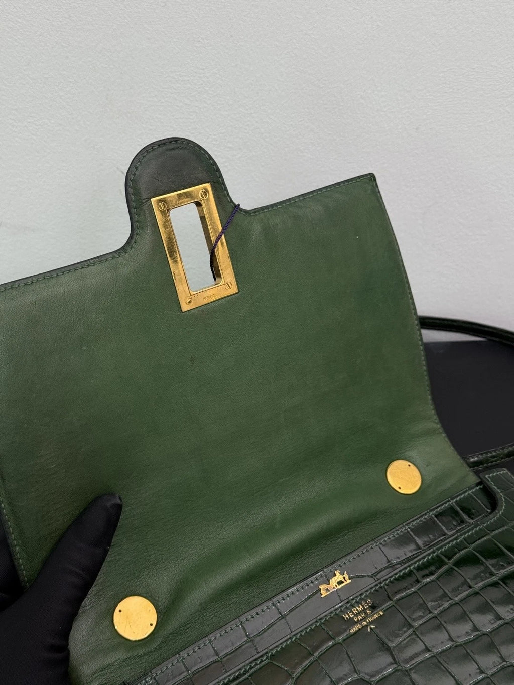 Authentic Vintage Hermes Dark Green 2Way Shoulder Bag Crossbody Gold Hardware