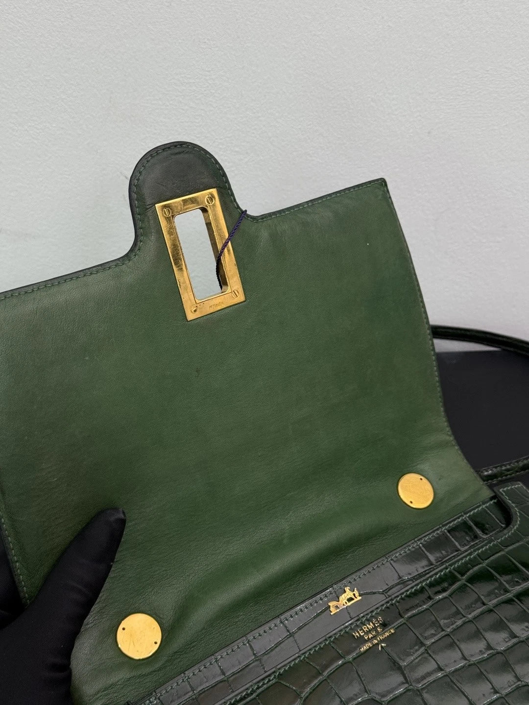 Authentic Vintage Hermes Dark Green 2Way Shoulder Bag Crossbody Gold Hardware