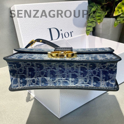 Dior Montaigne 30 Small Oblique Denim Chain Shoulder Crossbody Bag