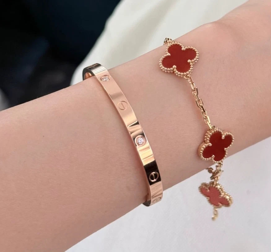 New Cartier Love Medium Bangle Bracelet 4 Diamonds 18K Rose Gold Size16