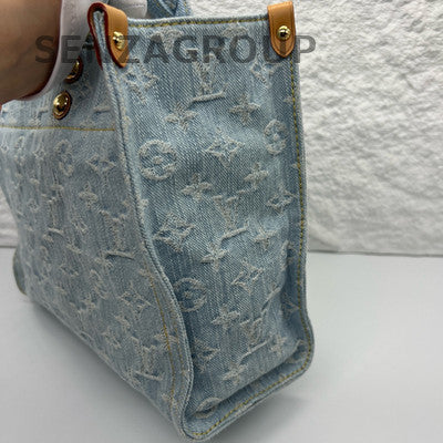 Louis Vuitton Let Go MM Denim Tote Blue Crossbody Bag Women
