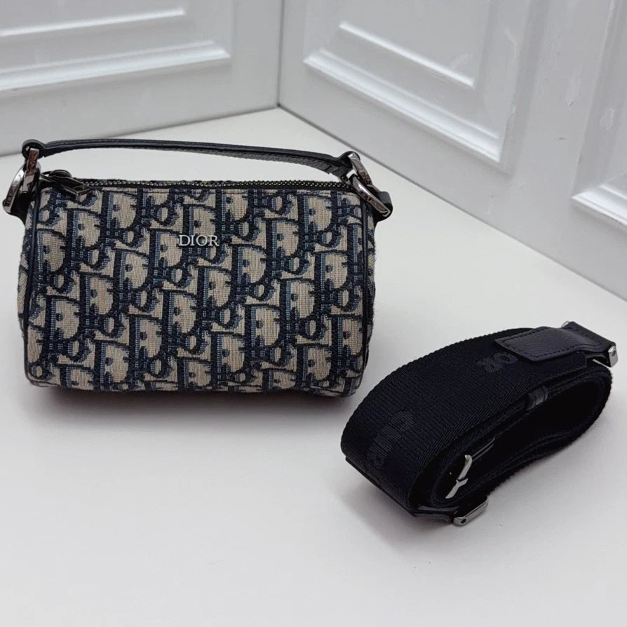 Christian Dior Monogram Mini Top Handle Crossbody Bag Blue Black Women