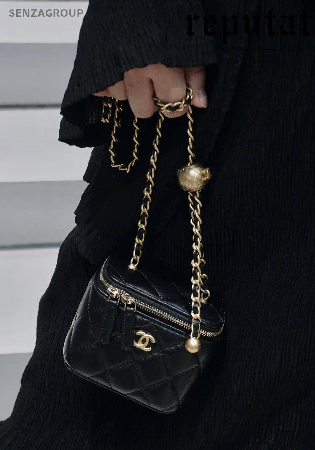 CHANEL Box mini Golden ball Chain Strap Shoulder handbag Navy Blue Women