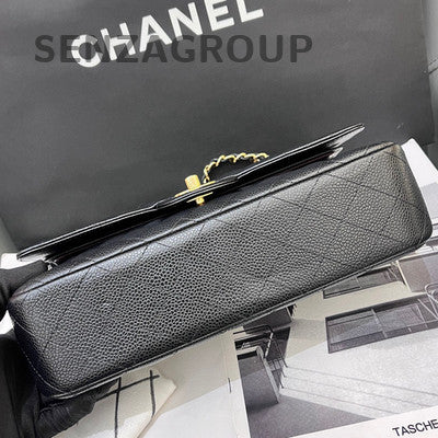 Chanel Black Caviar Leather Medium Classic Flap Bag with Chain Strap