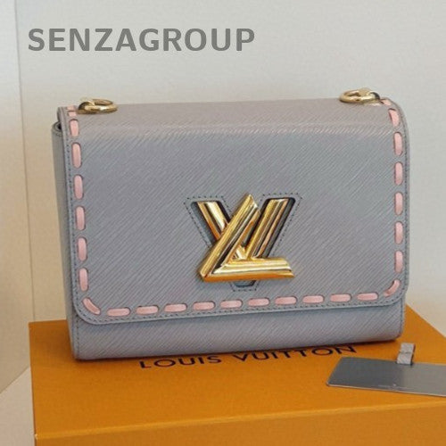 Louis Vuitton Twist MM Epi Shoulder Bag Crossbody Gray Pink Gold Women Classic
