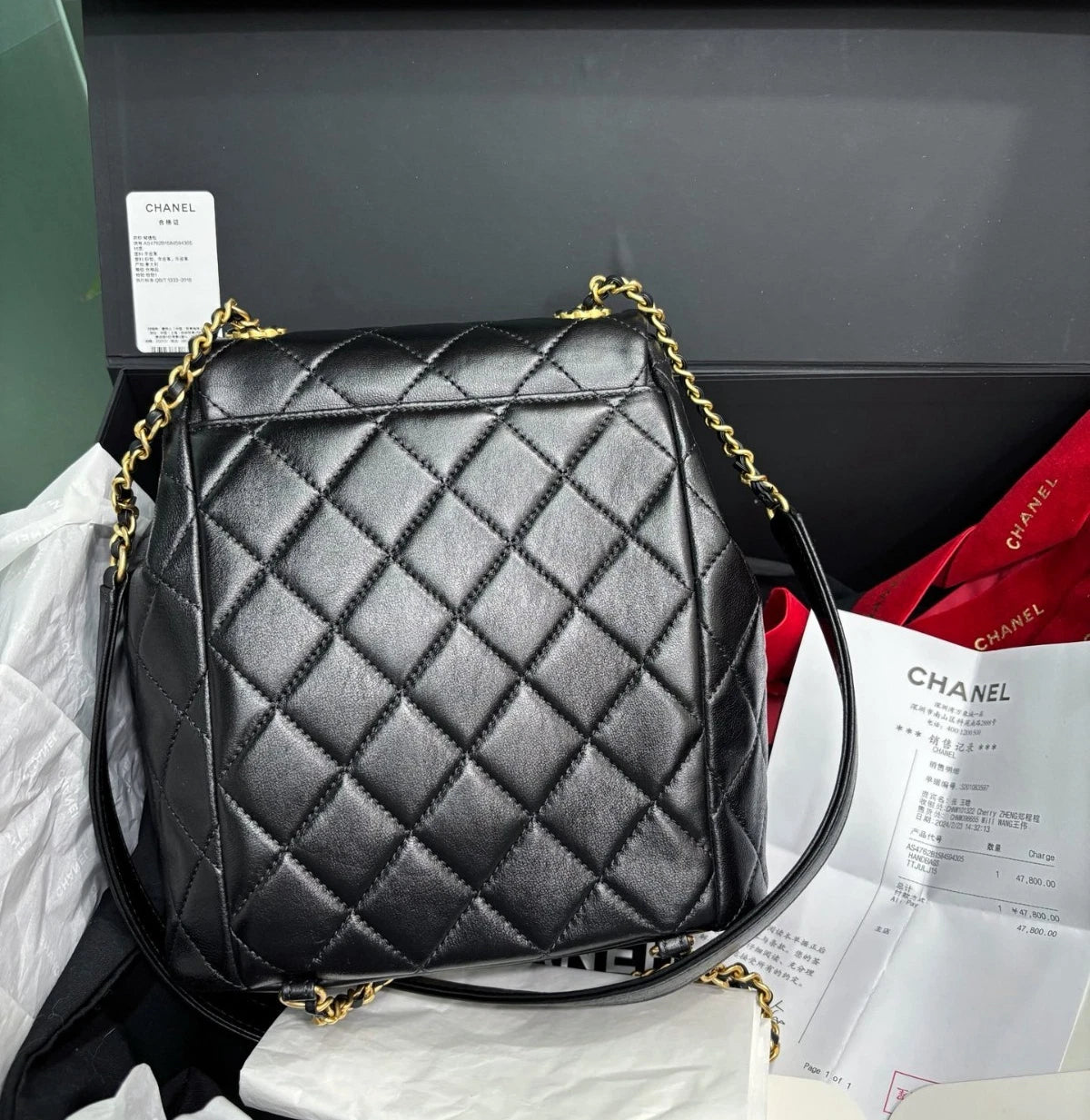 Chanel Lambskin Diamond Chain BackpackGold Hardware Black Women Fashion