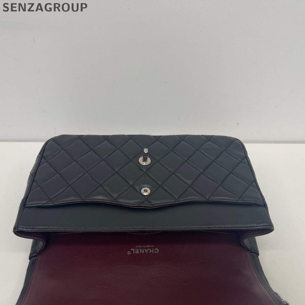 Chanel Black Silver Lambskin CF Jumbo Chain Shoulder Crossbody Bag