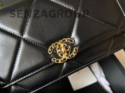 Chanel Black Gold 19 Bag WOC Chain Shoulder Crossbody Bag Quilted