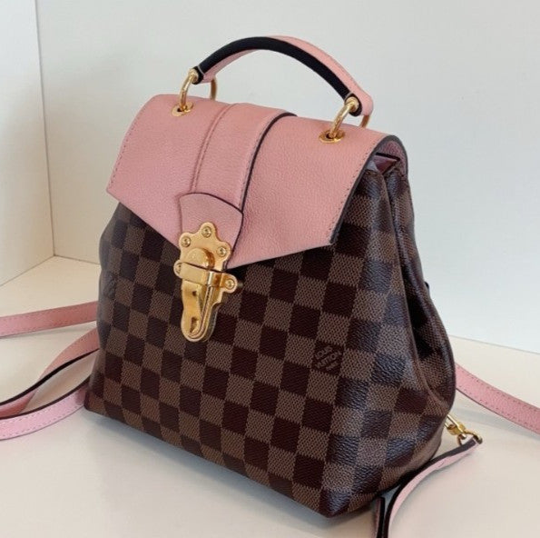 Louis Vuitton Clapton Damier Ebene Backpack Brown Pink Gold Women Classic