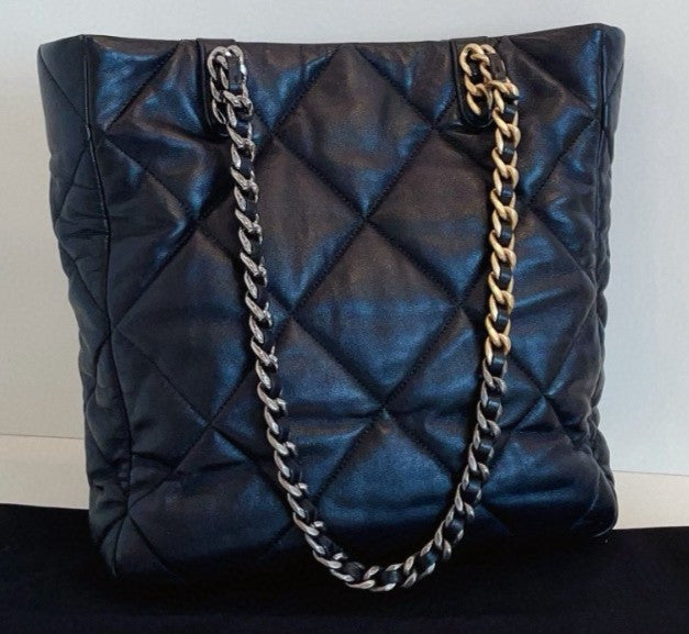 Chanel 19Bag Shopping Tote Chain Shoulder Bag Diamond Black Gold Women Classic