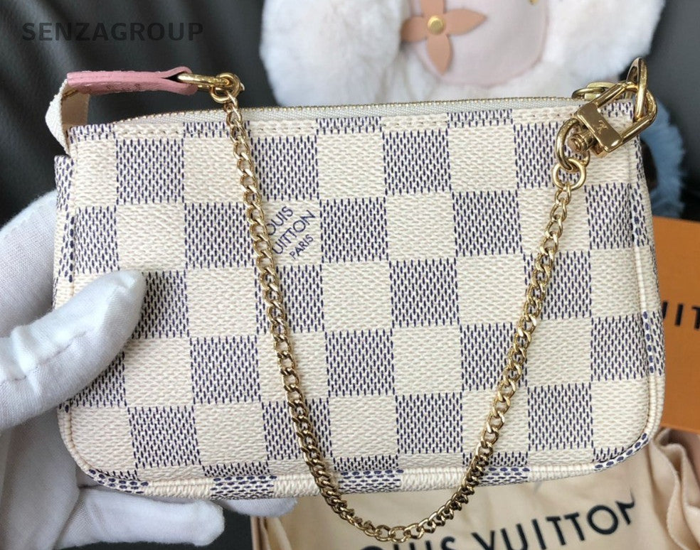 Louis Vuitton Damier Azur Pochette Accessories mini Chain Handbag White Women