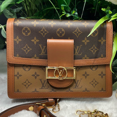 Louis Vuitton Dauphine Medium Chain Shoulder Crossbody Bag Brown Gold