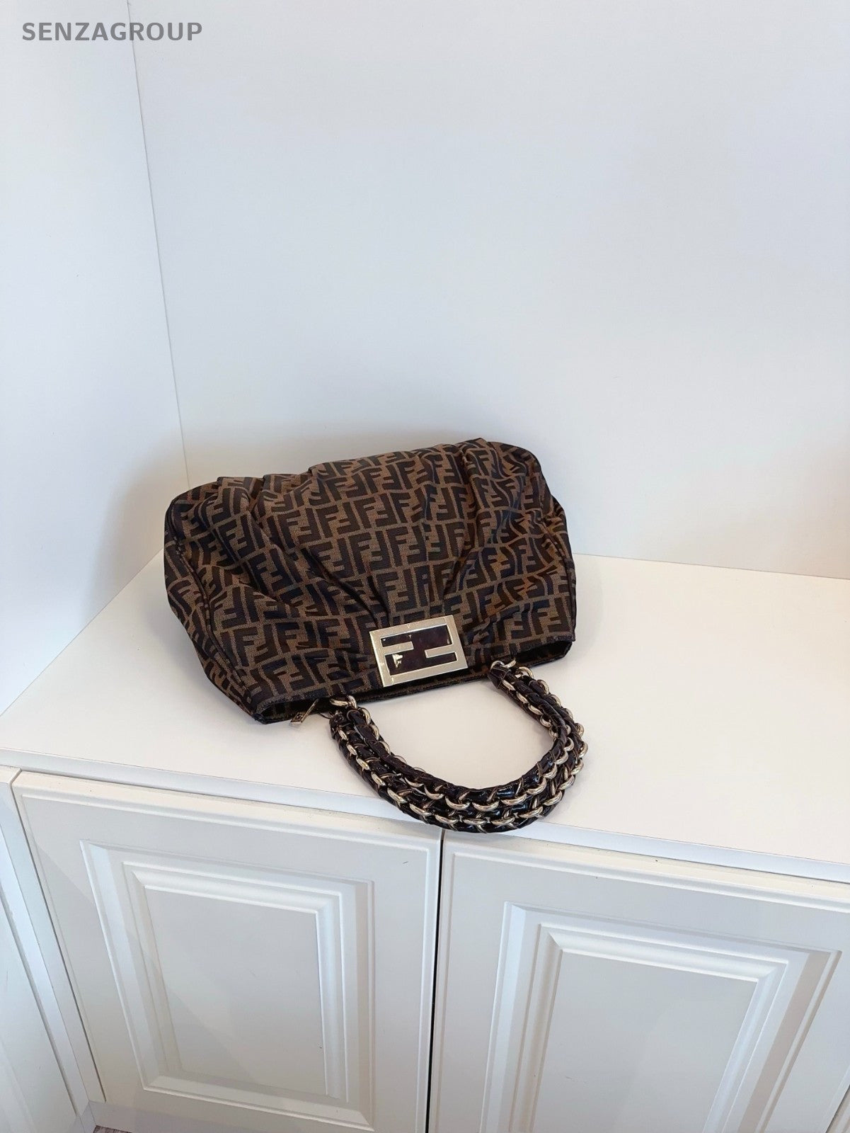 Fendi Classic Monogram Logo tote Shoulder bag Brown Women