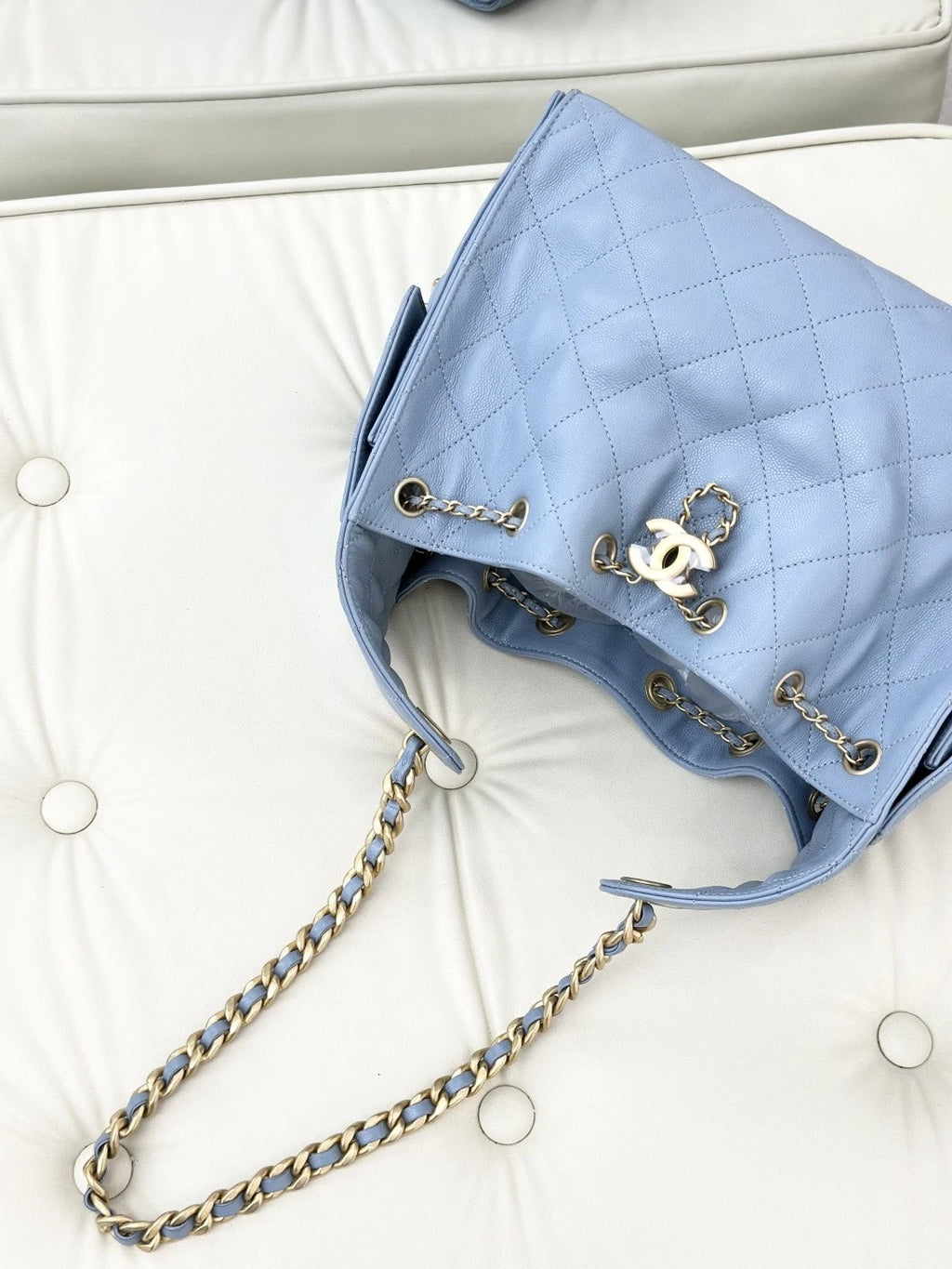 Chanel 25Bag PM Calfskin Chain Shoulder Bag Blue Gold Hardware Women S