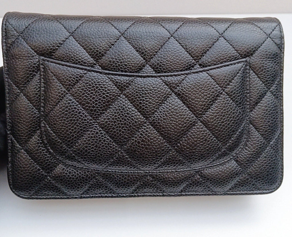 Chanel WOC Chain Shoulder Bag Crossbody Gold Black Used Women Diamond Classic