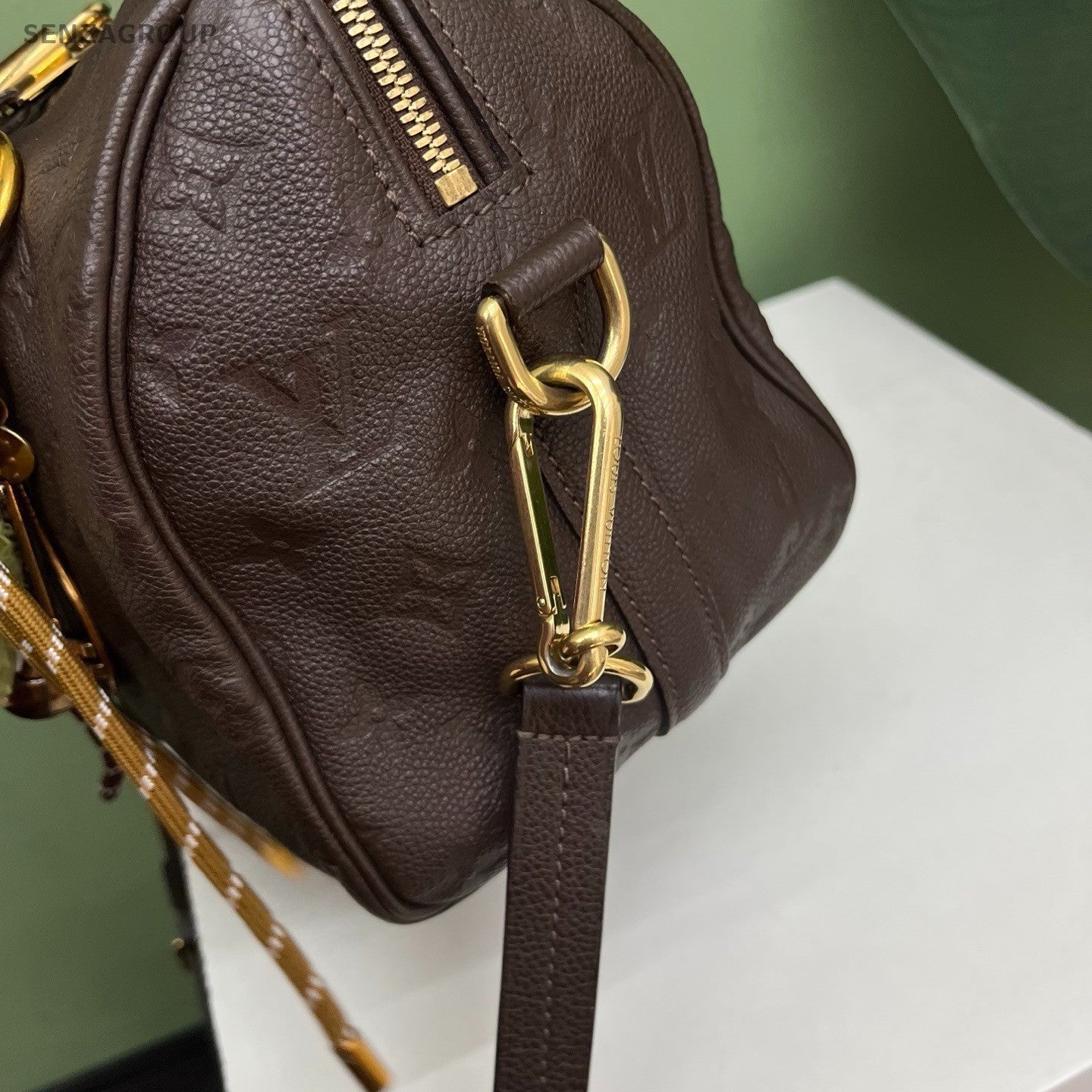 Louis Vuitton Speedy25 Monogram Top Handle Bag Crossbody Brown Gold Women