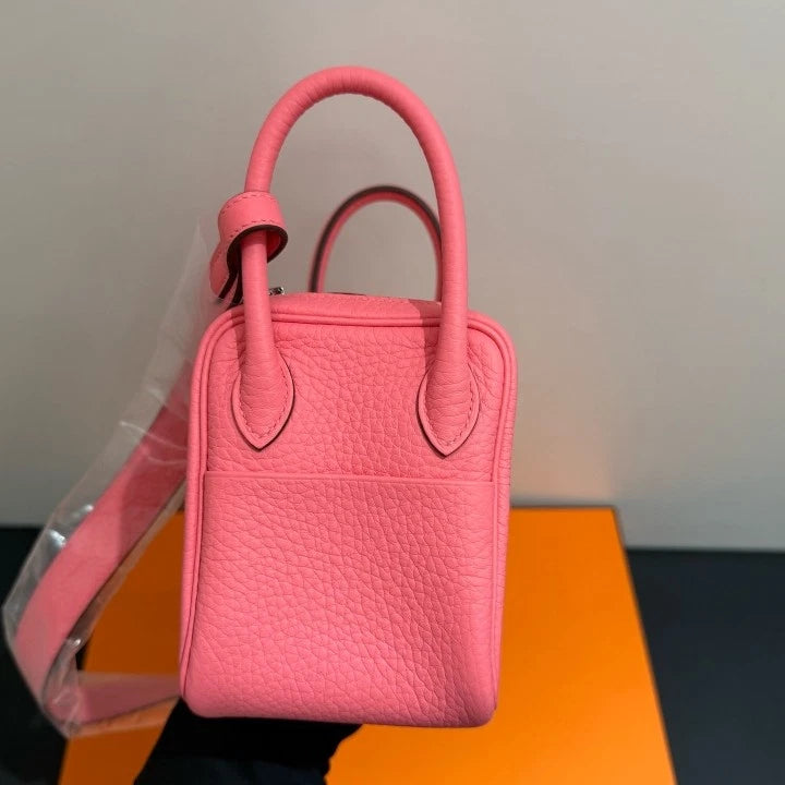 Hermes Lindy Mini Top Handle Shoulder Bag Pink Silver Women Classic D