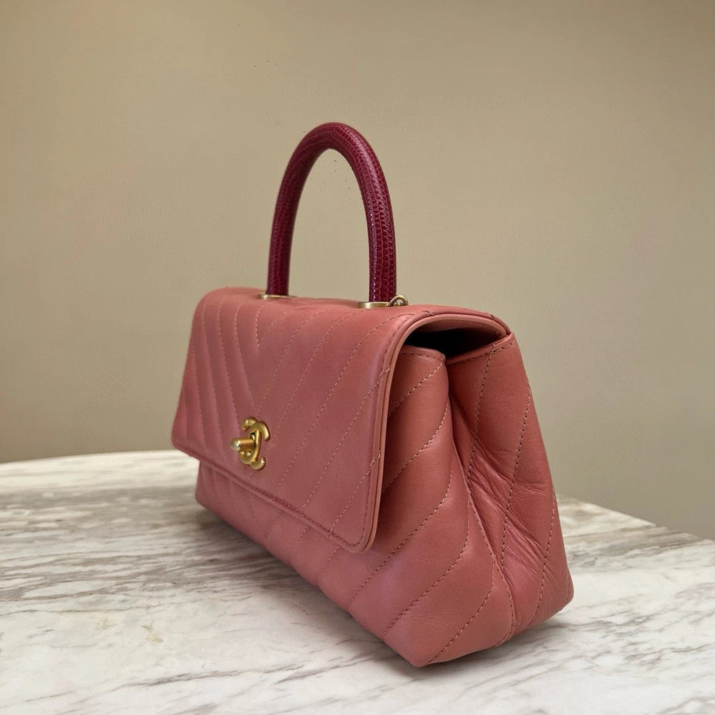 CHANEL Coco Handle PM Pink Gold Hardware Top Handle Crossbody Women