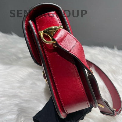 Gucci 1955 Medium GG Horsebit Shoulder Bag Red Beige Classic Women