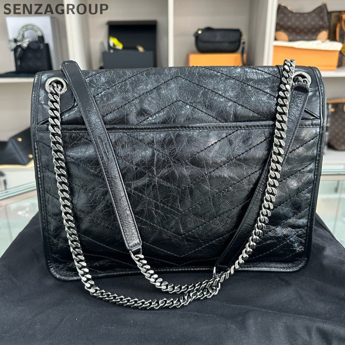 Saint Laurent YSL Niki Large Chain Shoulder Bag Black Silver Classic