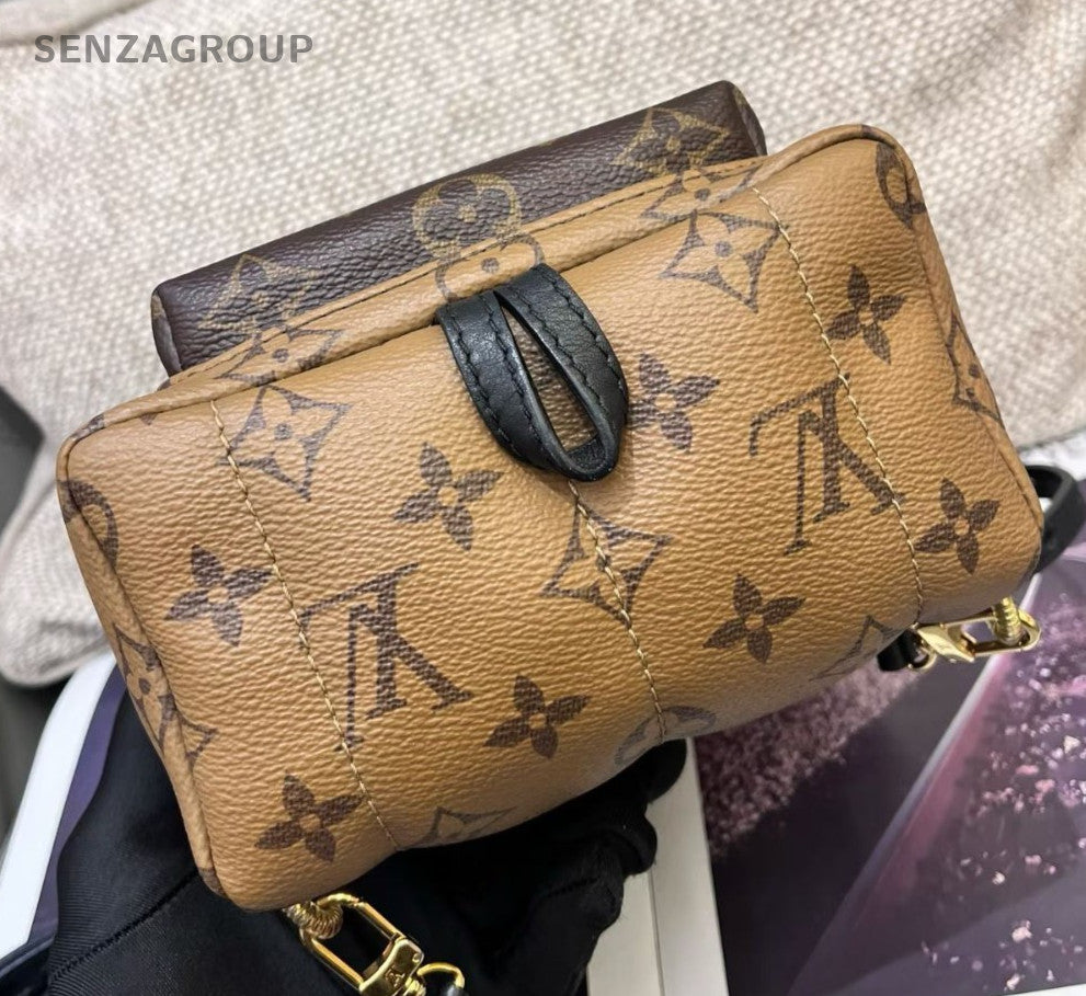 Louis Vuitton Palm Springs Mini Monogram Backpack Brown Gold Used Women Classic
