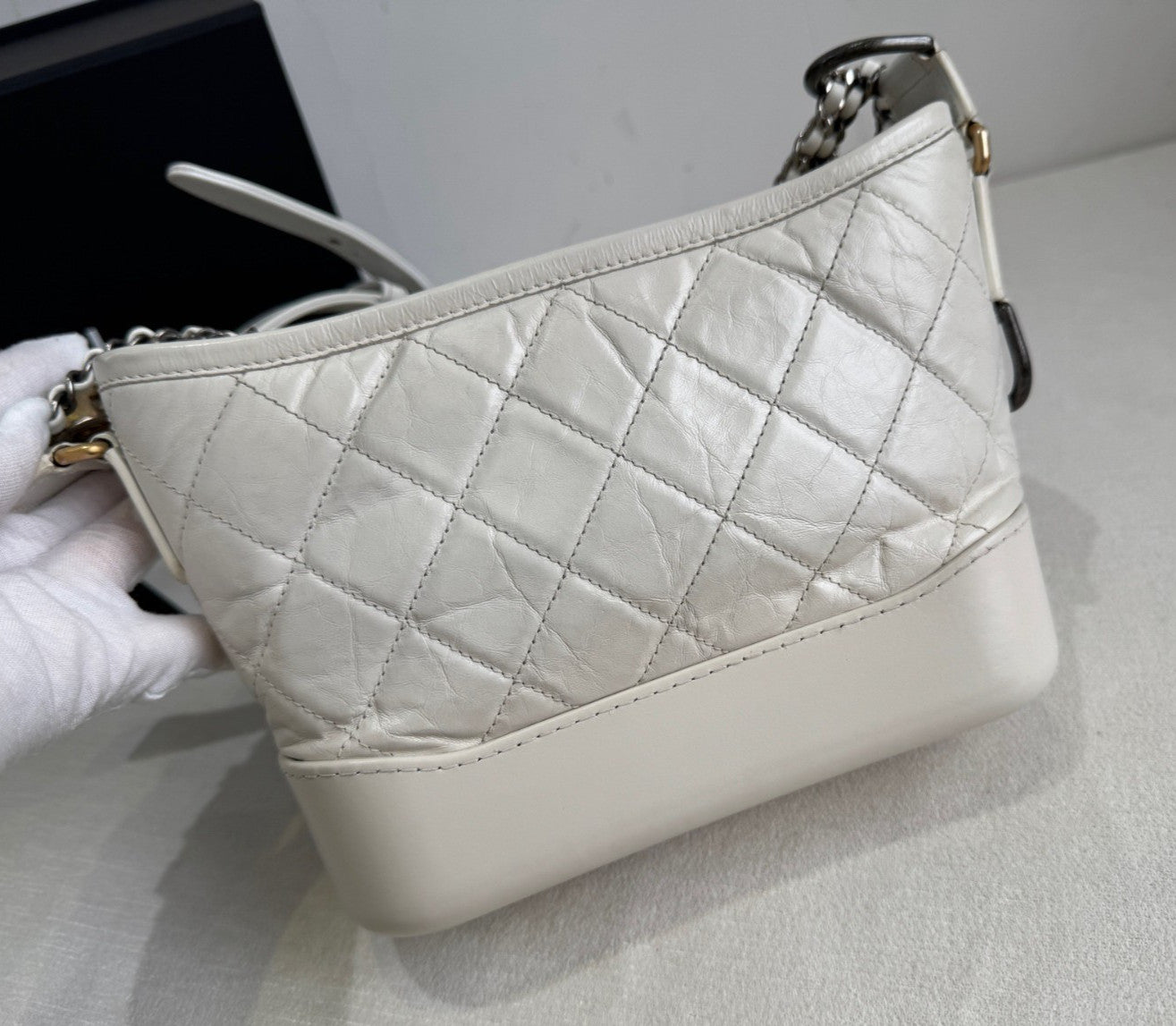 Chanel Gabrielle PM Chain Shoulder Bag Crossbody White Gold Used Women Classic