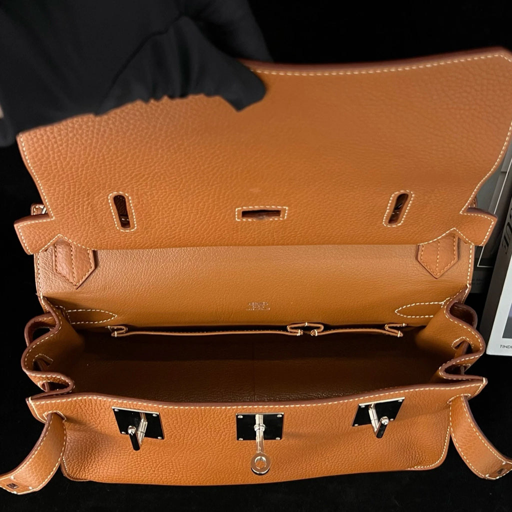 Hermes Jypsiere31 Shoulder Bag Brown Silver Used Women Classic Fashion