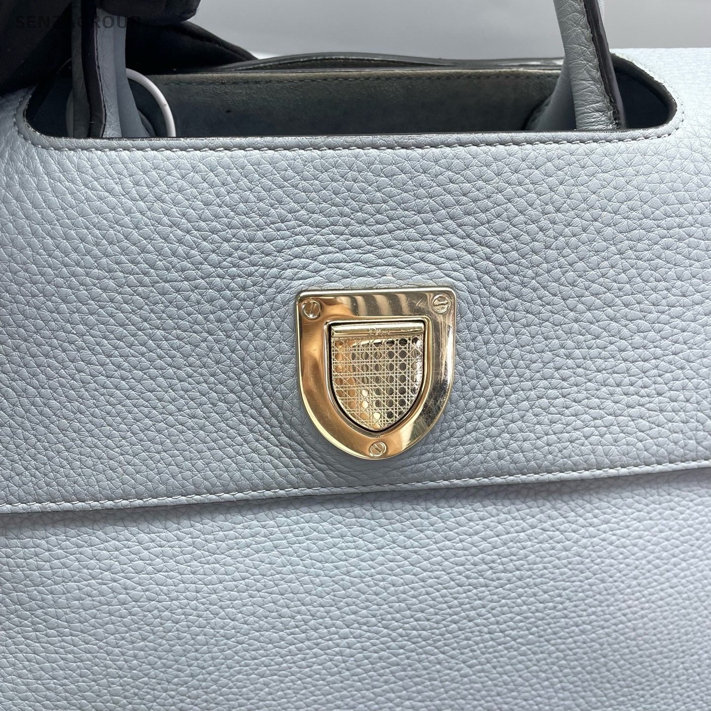 Christian Dior D-Shield Tote Top Handle Shoulder Crossbody Bag Dusty Blue Women