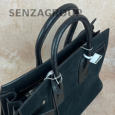 YSL Saint Laurent Sac de Jour Black Suede Handbag Shoulder Bag Women Classic