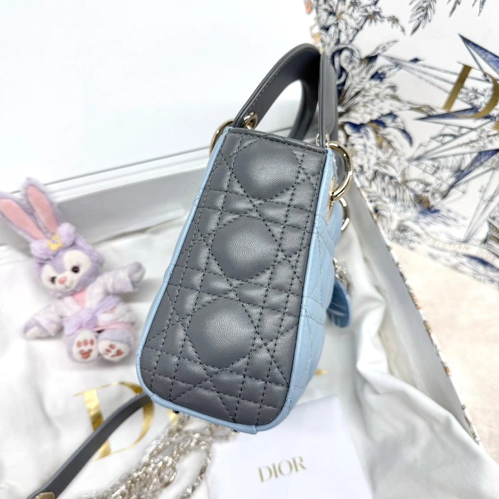 Dior Haze Blue &amp; Gray 3-Grid Lady Dior Handbag For Women