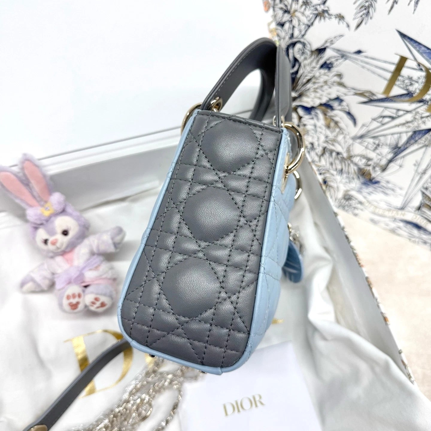 Dior Haze Blue &amp; Gray 3-Grid Lady Dior Handbag For Women