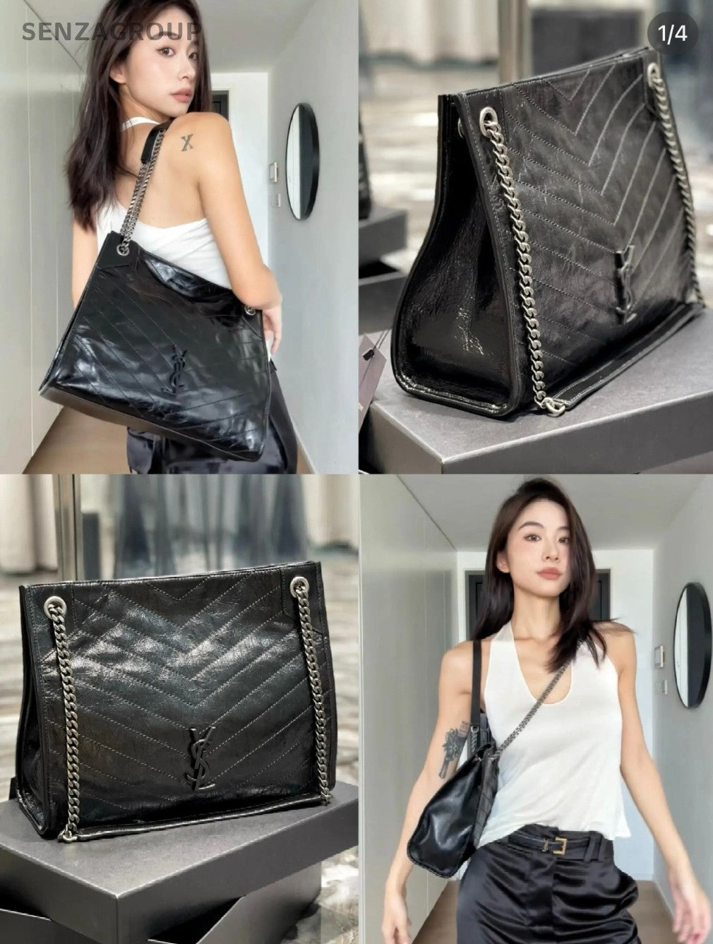 YSL Saint Laurent Niki Tote Black Logo Chain Shoulder bag Women Brand NEW