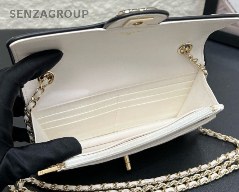 Chanel 25P WOC Chain Shoulder bag White Gold Used Women Classic Diamond Pattern