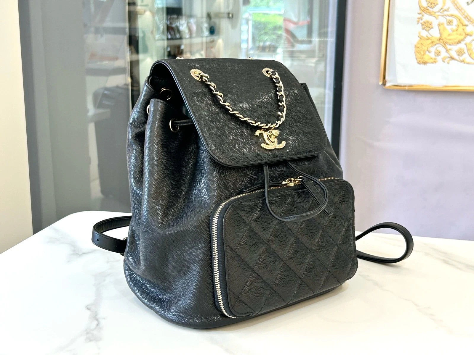 CHANEL Business Affinity Black Gold Backpack For Women