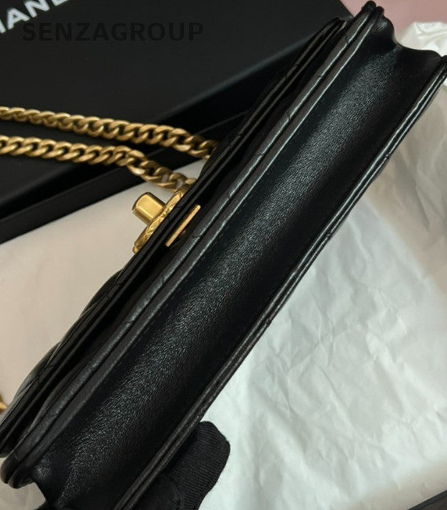 Chanel WOC Chain Shoulder Bag Crossbody Black Gold Used Women Classic