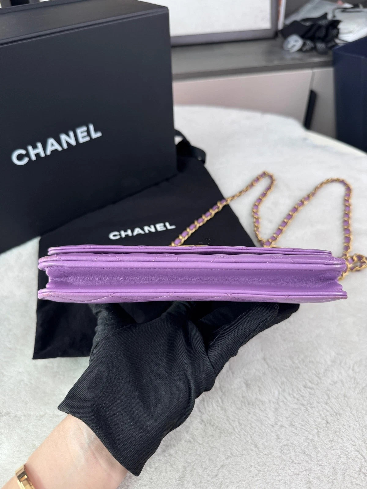 CHANEL Purple Leather Letter Handle WOC Crossbody Bag For Women