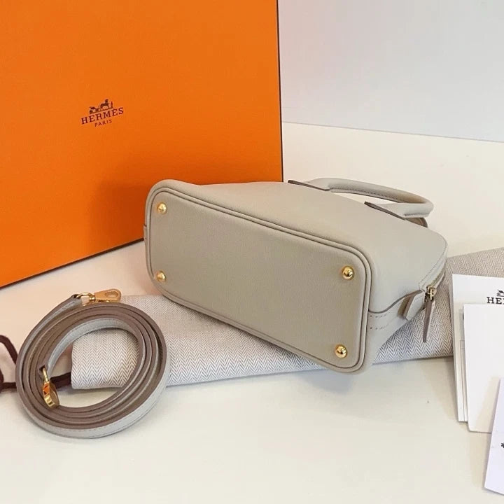 Hermes Bolide Mini Top Handle Crossbody White Silver Women Classic Fashion