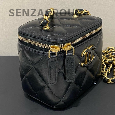 Chanel Mini Quilted Double Flap Box Bag Black Gold Chain Shoulder Bag