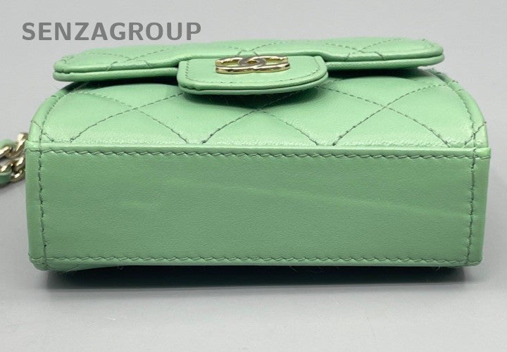 Chanel Trendy Chain Diamond Shoulder Bag Crossbody Green Gold Women Classic