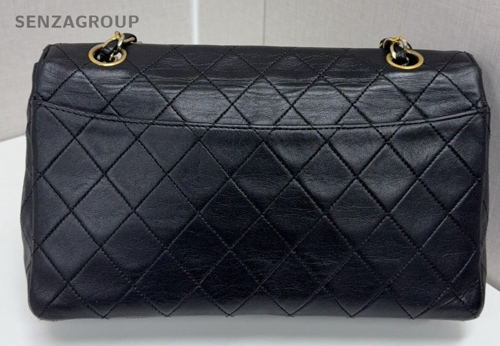 Chanel Vintage PM Classic Flap Mini Chain Shoulder Crossbody Bag Black Gold
