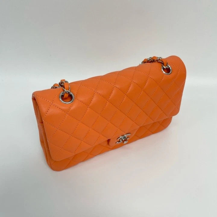 CHANEL Classic Flap Orange Lamskin Medium Shoulder Bag For Women