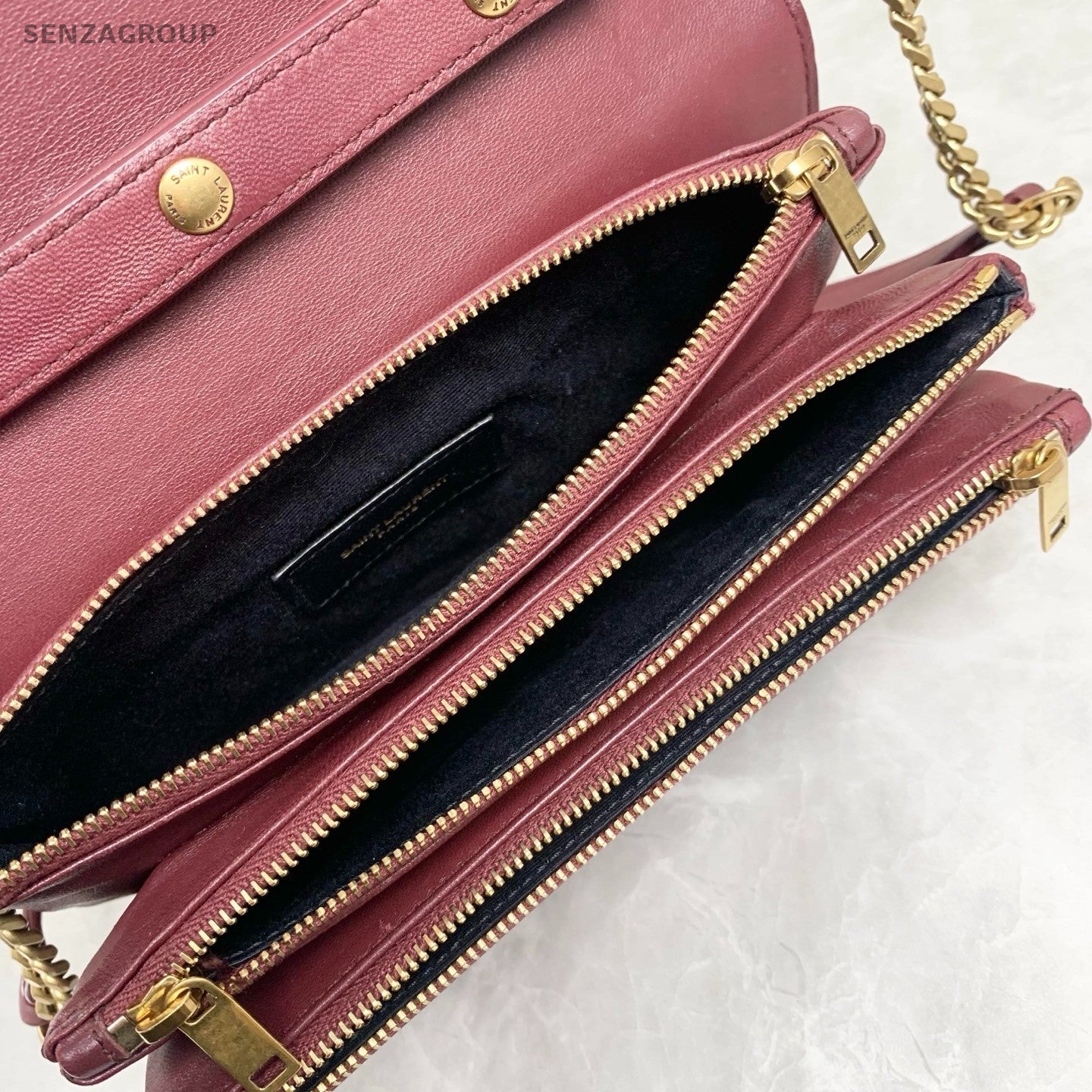 YSL Saint Laurent Diamond pattern Logo Shoulder bag Crossbody Wine Red Women
