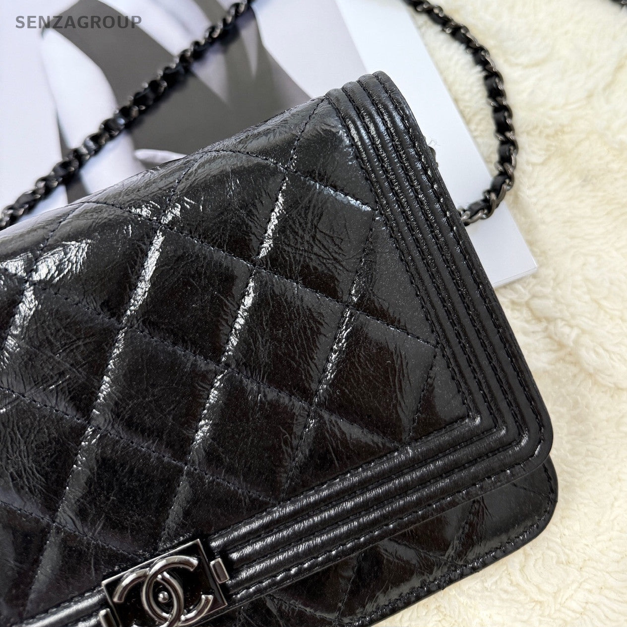 Chanel Le Boy WOC Black Silver Chain Shoulder Crossbody Bag Women Classic