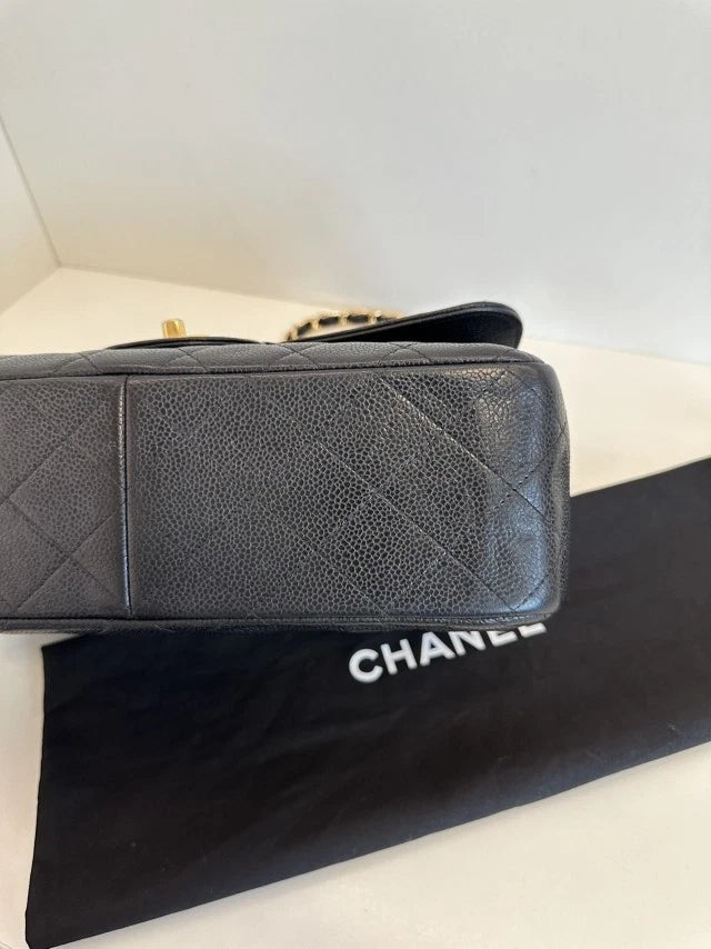 Chanel Classic Flap Jumbo Diamond Chain Shoulder Bag Crossbody Women Black Gold
