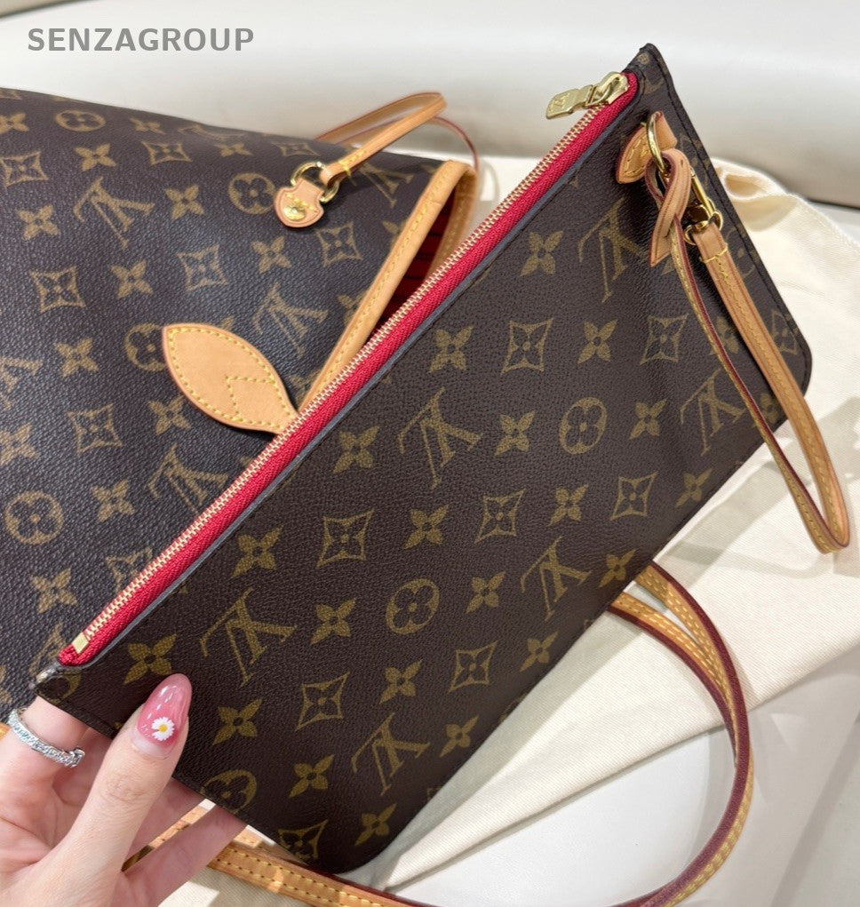 Louis Vuitton Neverfull Monogram MM Tote Shoulder Bag Brown Gold Women Classic