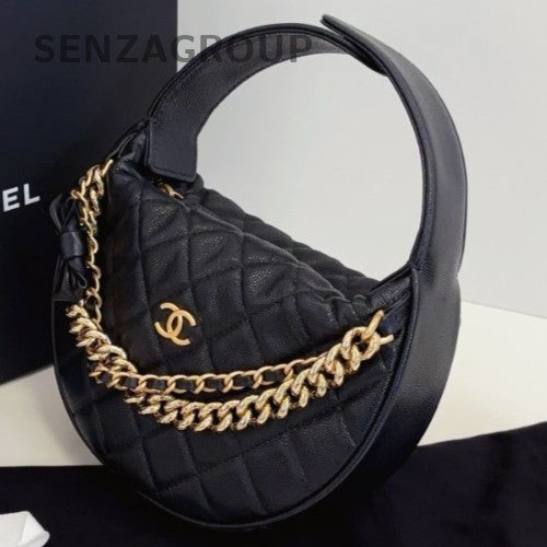 Chanel 24S Hobo Calfskin Top Handle Bag Black Gold Women Classic Fashion