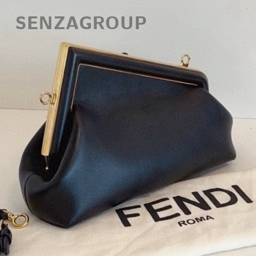 Fendi First Bag PM Black Gold Clutch Crossbody Women Classic Design Fashion