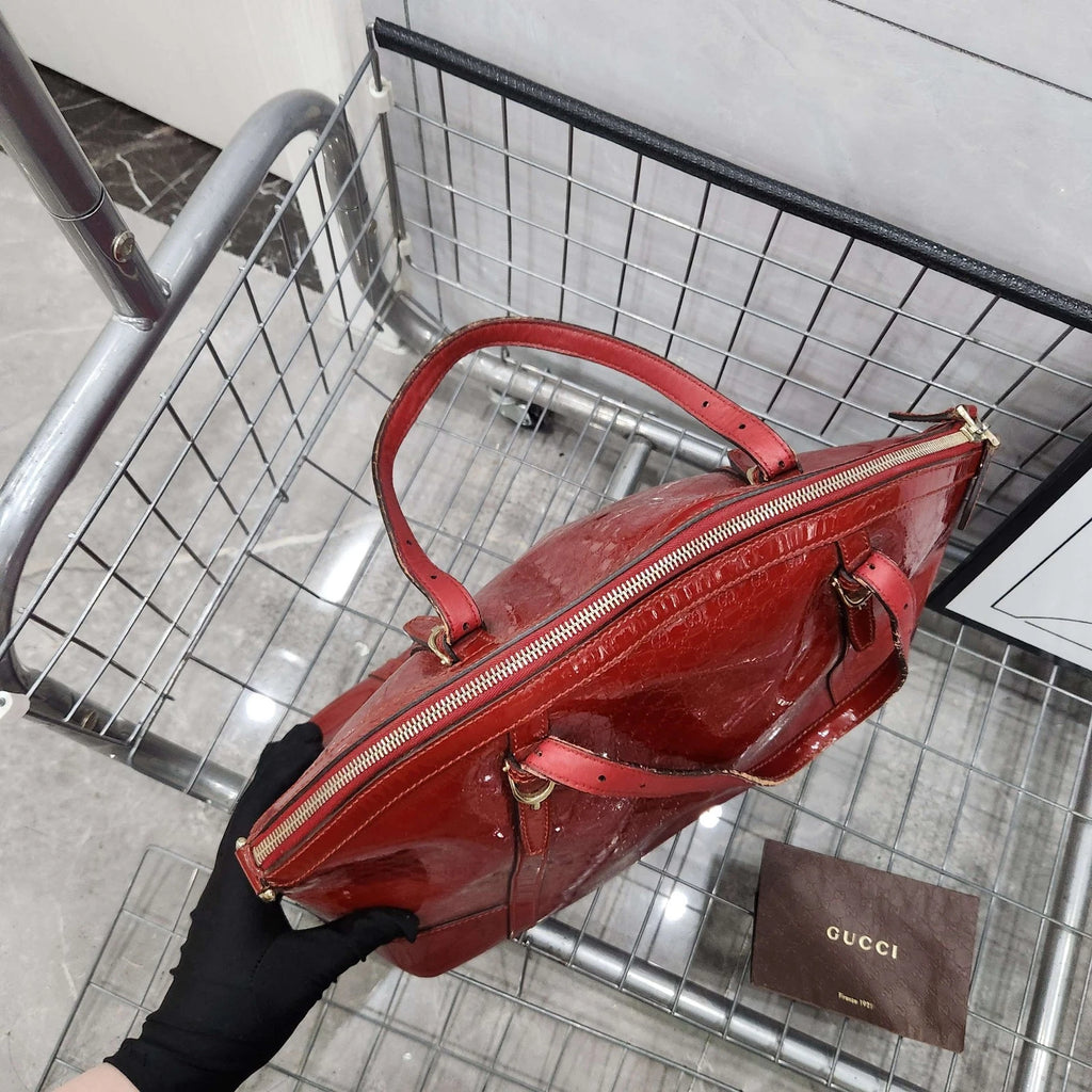 Gucci Red Patent Monogram Shell Handbag For Women