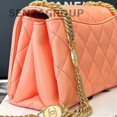 Chanel Gold Coin Logo Chain Shoulder Bag Pink Gold Hardware