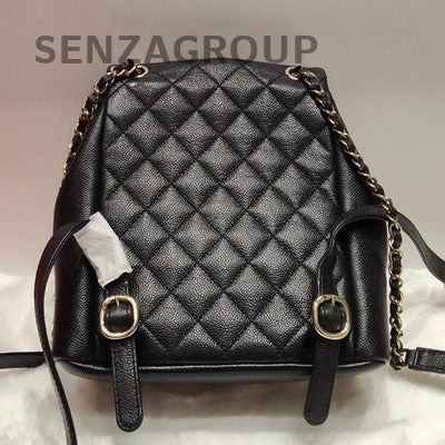 Chanel Duma Backpack Medium Black Gold Calfskin Leather Classic Women's